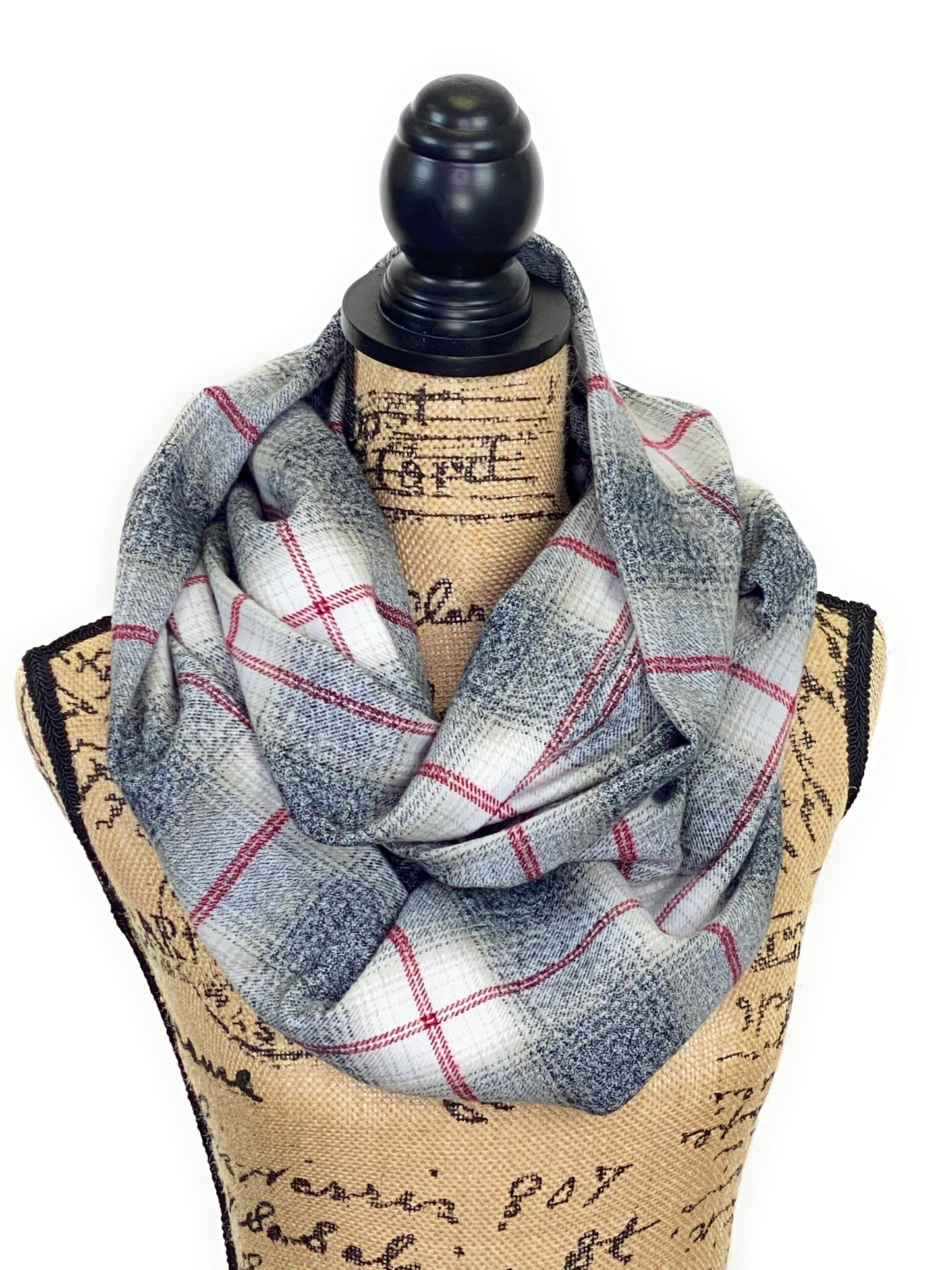Heather Gray with Light Tan Ombre, White and Red Plaid Medium Weight Flannel Scarf - Tampa Home & Garden Store