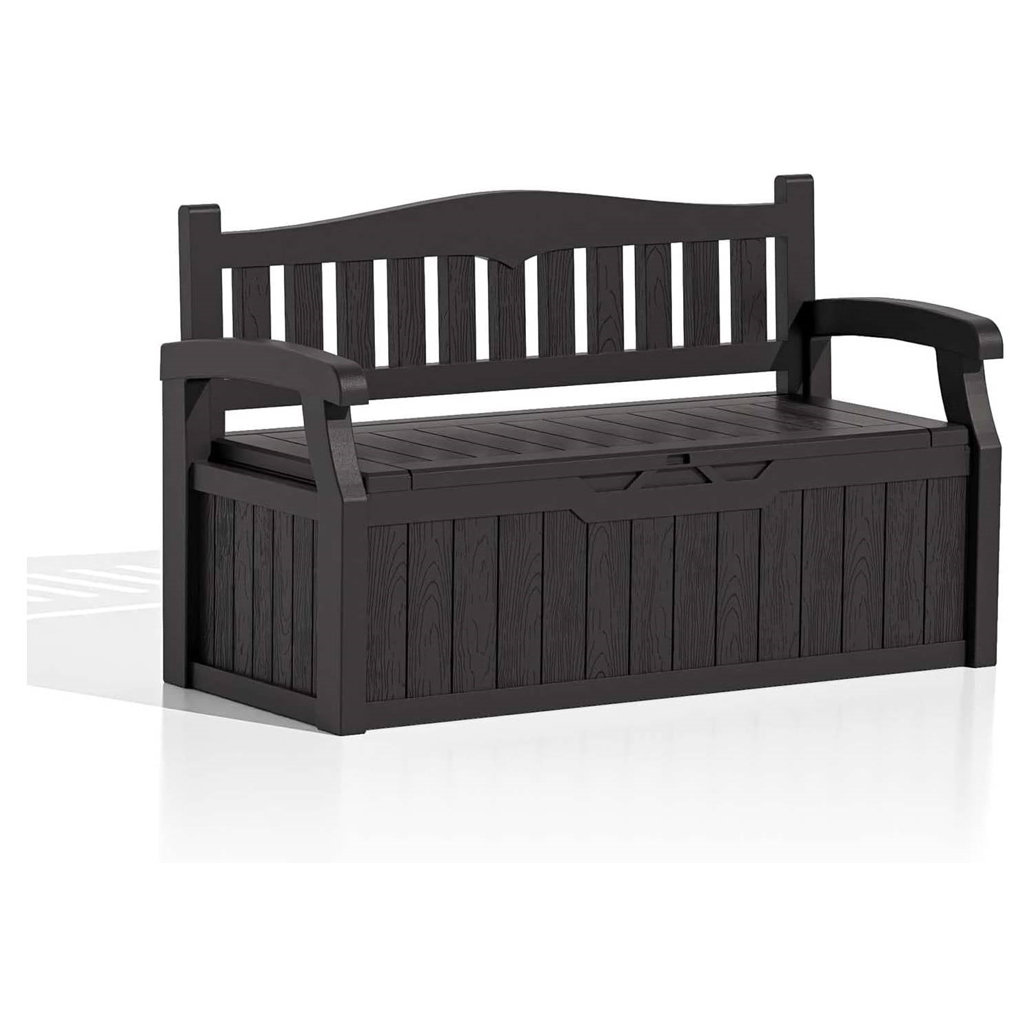 Heavy Duty Brown Plastic Outdoor Storage Garden Bench Patio Deck Box - Tampa Home & Garden Store