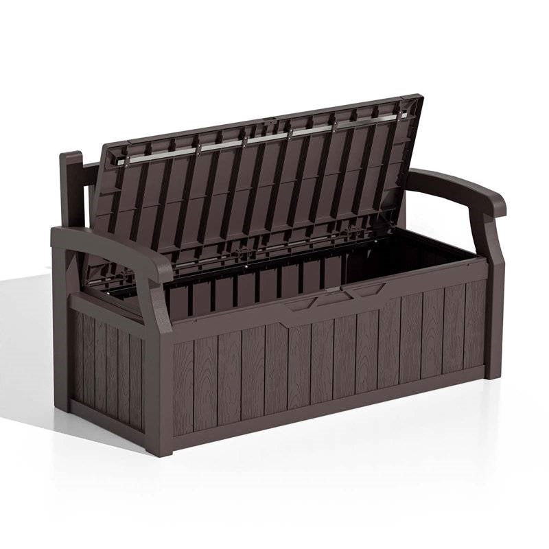 Heavy Duty Brown Plastic Outdoor Storage Garden Bench Patio Deck Box - Tampa Home & Garden Store