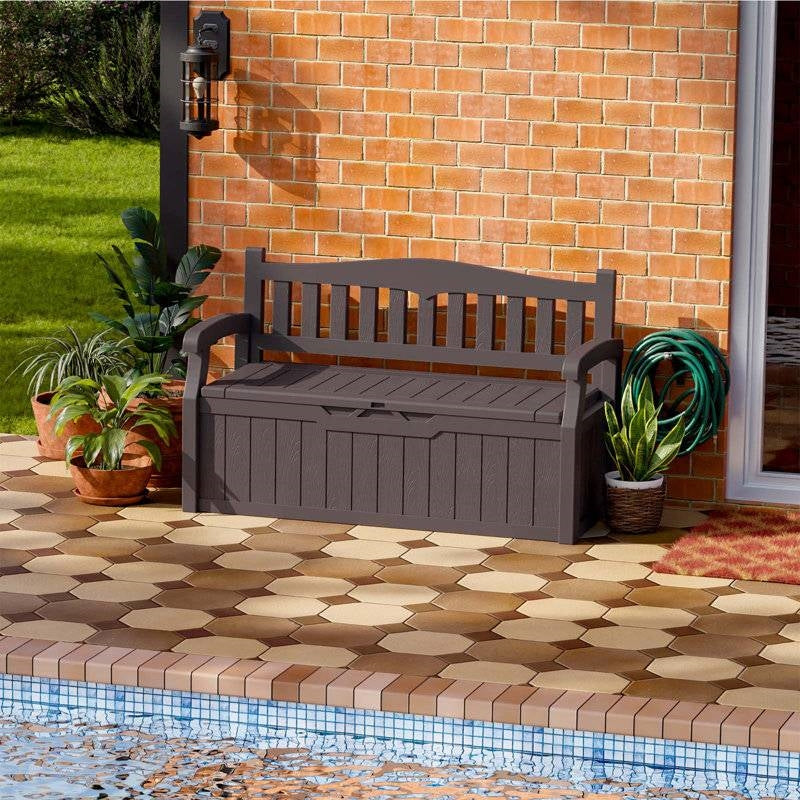 Heavy Duty Brown Plastic Outdoor Storage Garden Bench Patio Deck Box - Tampa Home & Garden Store