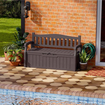 Heavy Duty Brown Plastic Outdoor Storage Garden Bench Patio Deck Box - Tampa Home & Garden Store