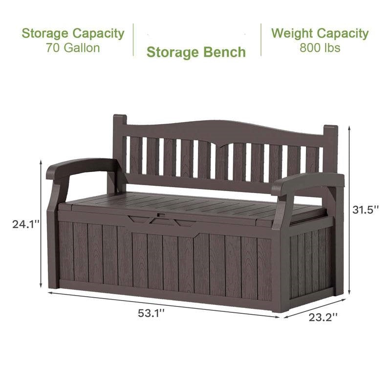 Heavy Duty Brown Plastic Outdoor Storage Garden Bench Patio Deck Box - Tampa Home & Garden Store