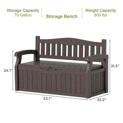 Heavy Duty Brown Plastic Outdoor Storage Garden Bench Patio Deck Box - Tampa Home & Garden Store