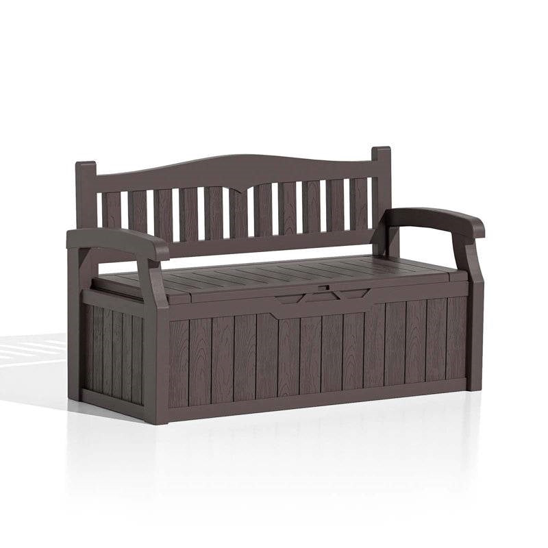 Heavy Duty Brown Plastic Outdoor Storage Garden Bench Patio Deck Box - Tampa Home & Garden Store