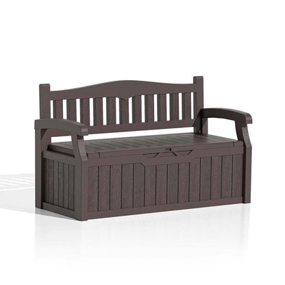 Heavy Duty Brown Plastic Outdoor Storage Garden Bench Patio Deck Box - Tampa Home & Garden Store