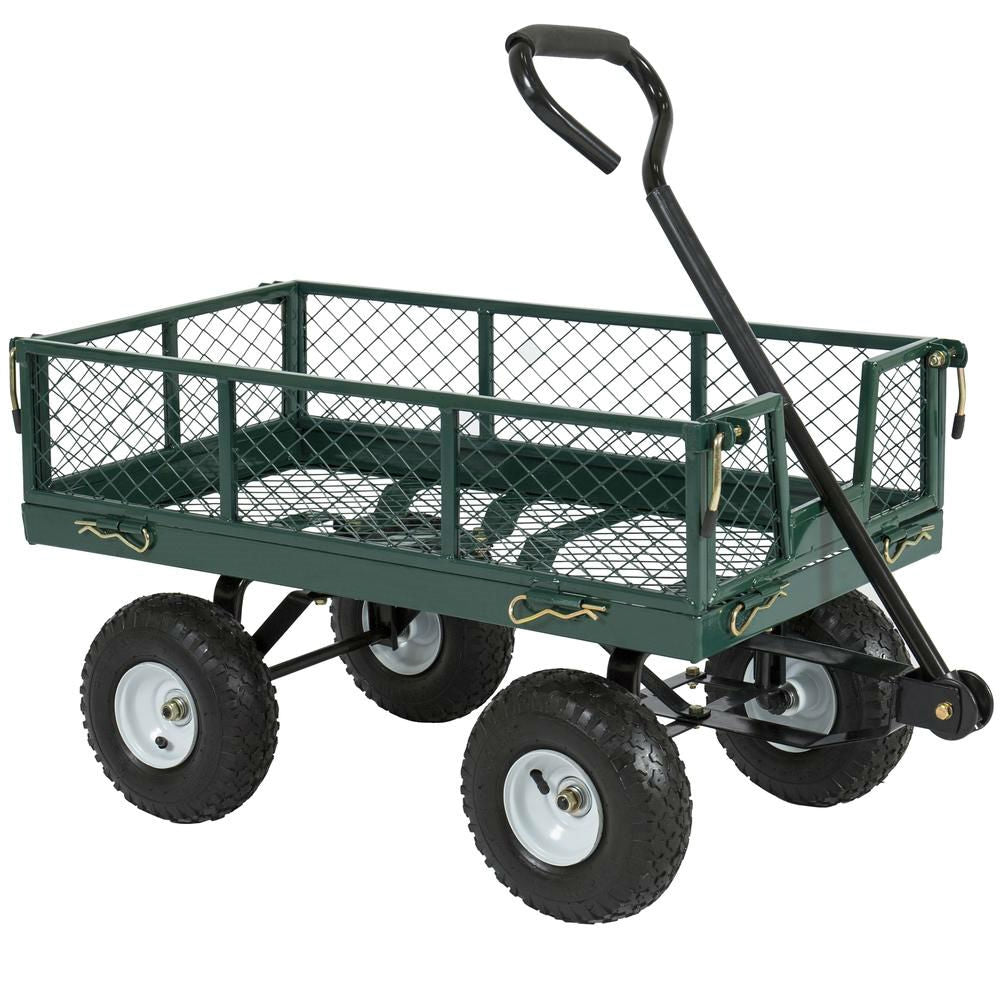 Heavy Duty Green Steel Garden Utility Cart Wagon with Removable Sides - Tampa Home & Garden Store
