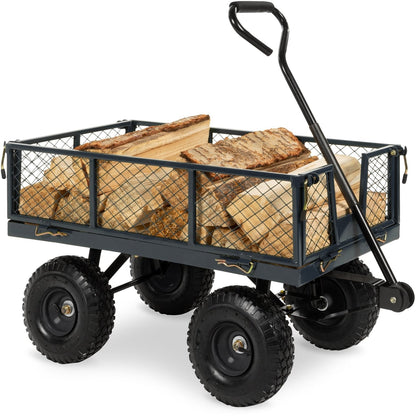 Heavy Duty Grey Steel Garden Utility Cart Wagon with Removable Sides - Tampa Home & Garden Store