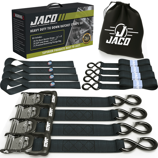 Heavy Duty Ratchet Tie Down Straps with Soft Loops (1.6" x 8 ft) | AAR Certified Break Strength (5,208 lbs) - Tampa Home & Garden Store