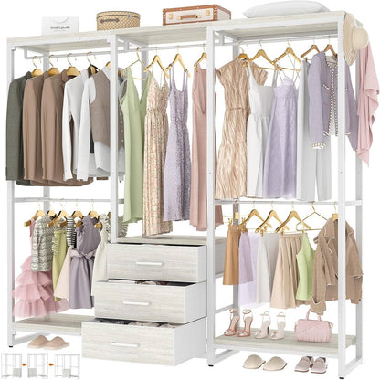 Heavy Duty White Metal Freestanding Garment Rack Closet Wardrobe with 3 Drawers - Tampa Home & Garden Store