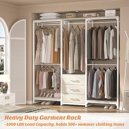 Heavy Duty White Metal Freestanding Garment Rack Closet Wardrobe with 3 Drawers - Tampa Home & Garden Store