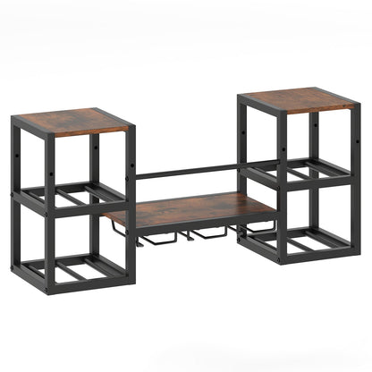Botellero resistente de pared con soporte para copas, estructura metálica, 8 botellas, marrón rústico