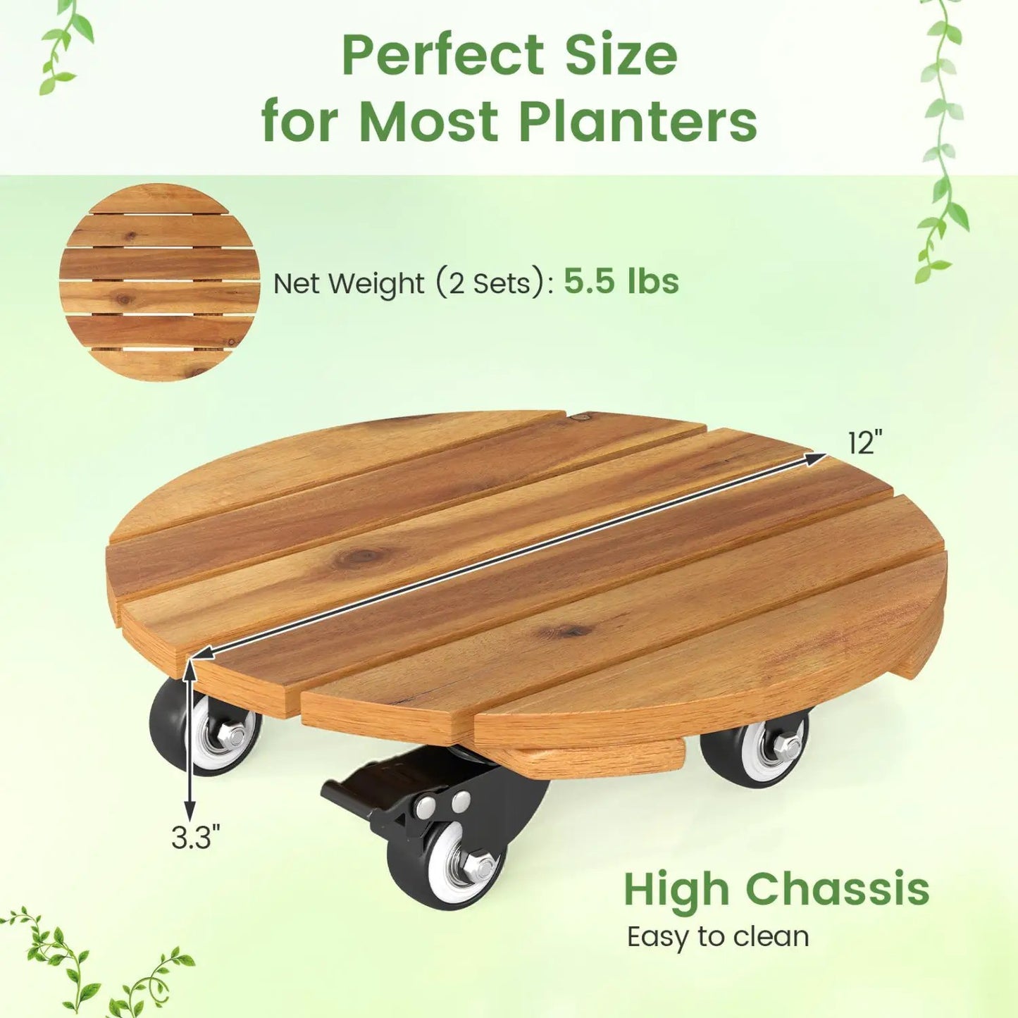 Rolling Plant Stand Set 2 With Lockable Casters