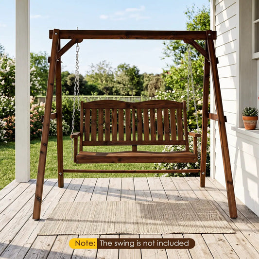 Porch swing frame DirectDeals carbonized fir wood brown finish, 880 lb capacity on Tampa Home & Garden Store