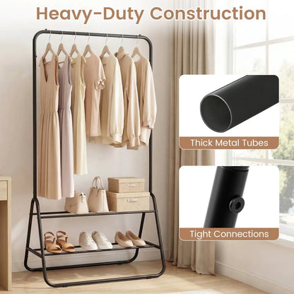 Durable Clothes Rack With Hanging Rod and Shelves