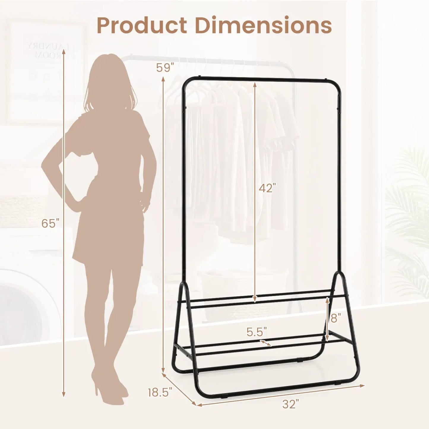 Durable Clothes Rack With Hanging Rod and Shelves