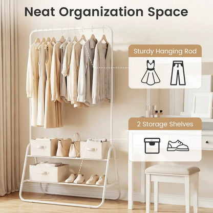 Durable Clothes Rack With Hanging Rod and Shelves