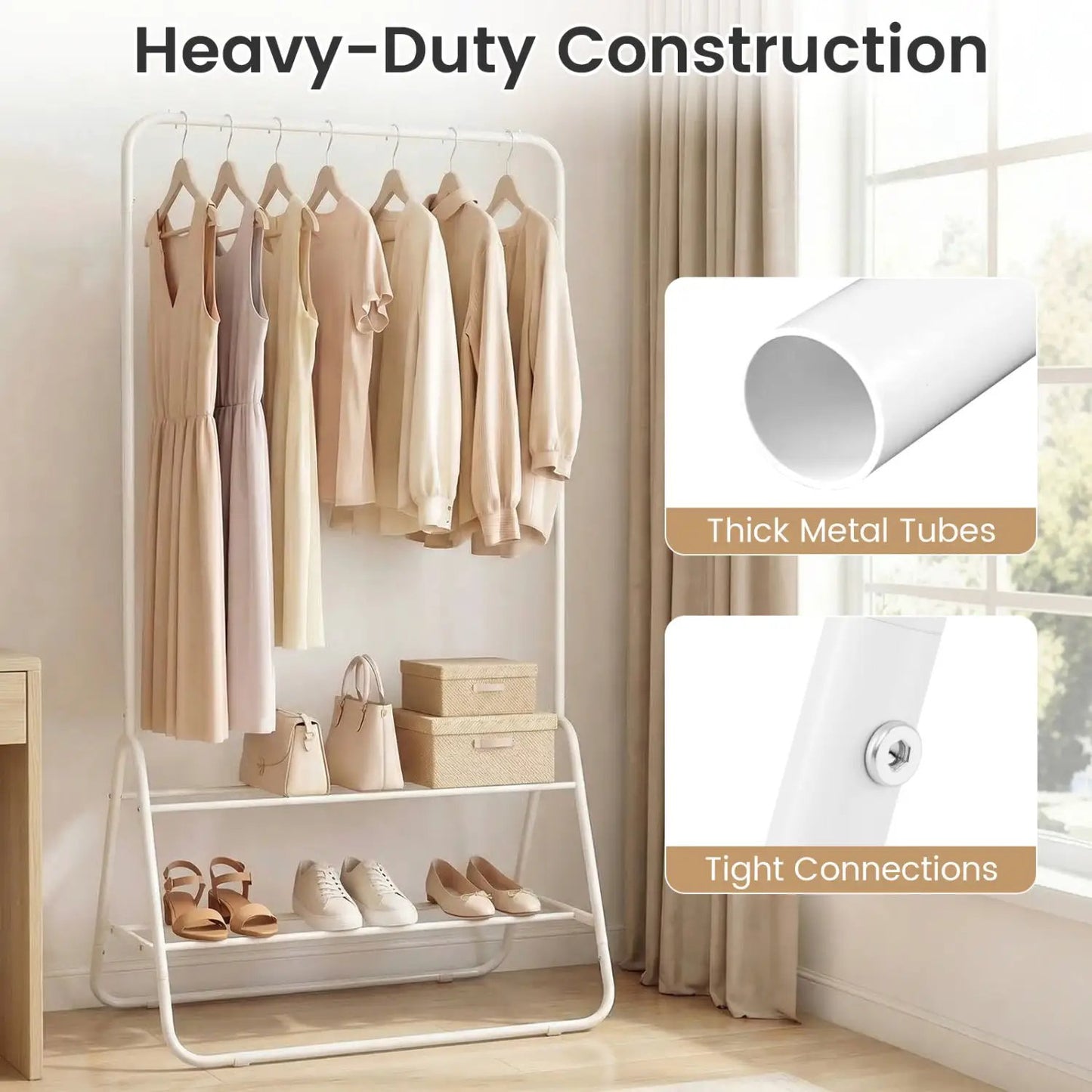 Durable Clothes Rack With Hanging Rod and Shelves