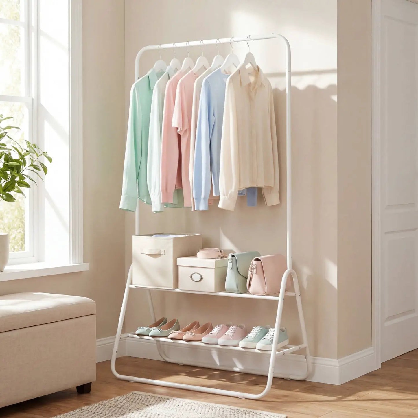 Durable Clothes Rack With Hanging Rod and Shelves