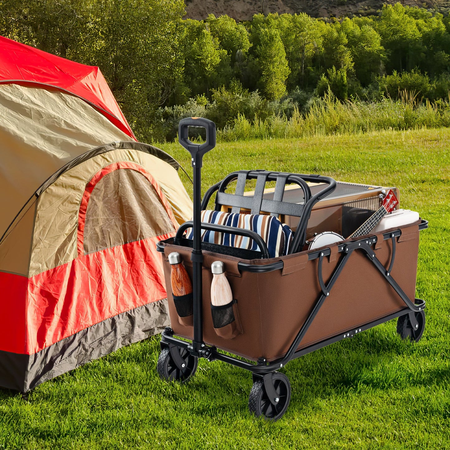 Carro Plegable con Manillar Ajustable-Café