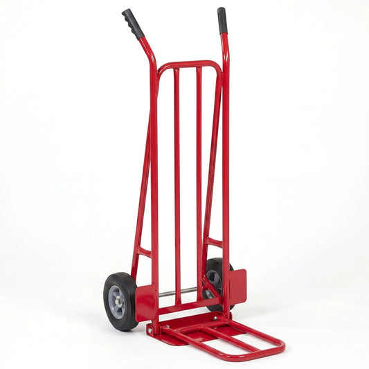 DirectDeals heavy duty hand truck dolly red steel frame with dual foldable nose plates and wheels on Tampa Home & Garden Store
