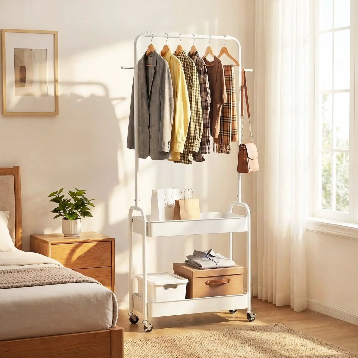 Heavy Duty Laundry Cart with Rod and Baskets