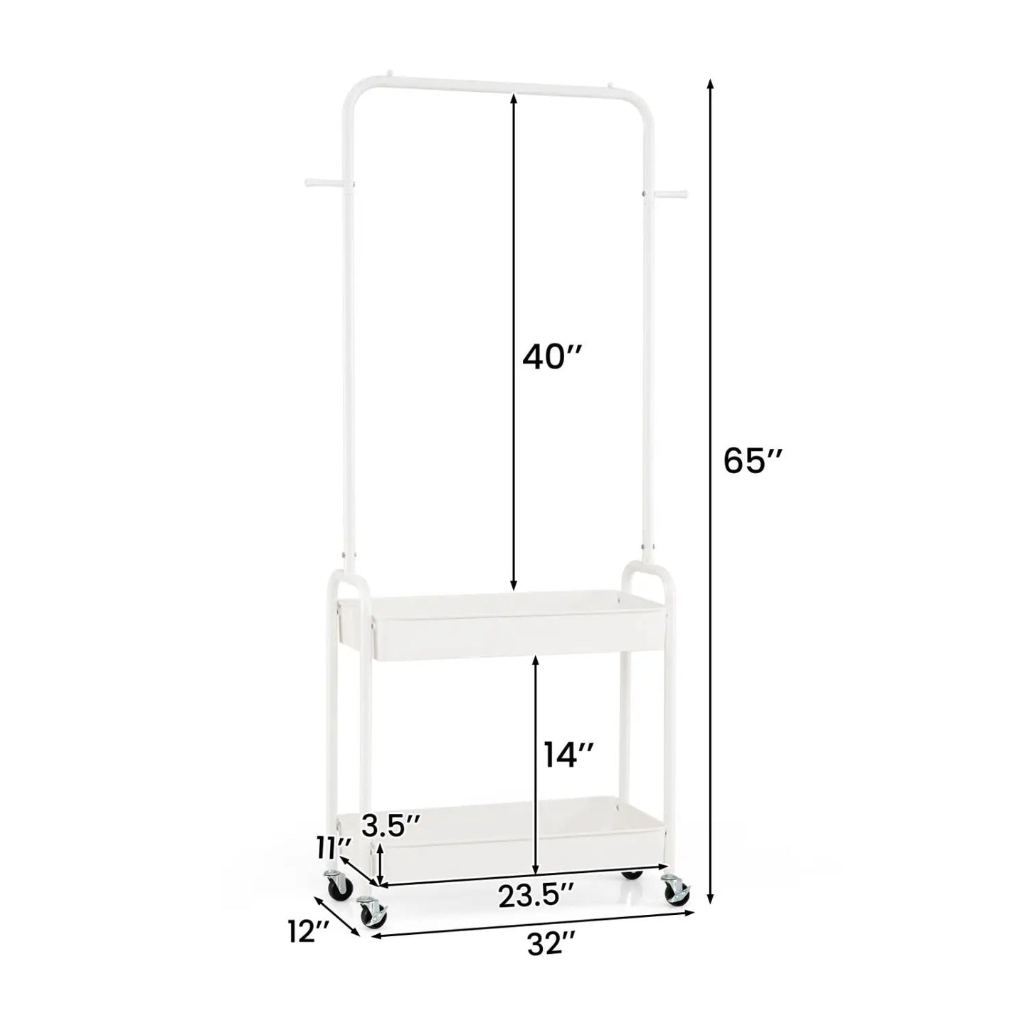 Heavy Duty Laundry Cart with Rod and Baskets