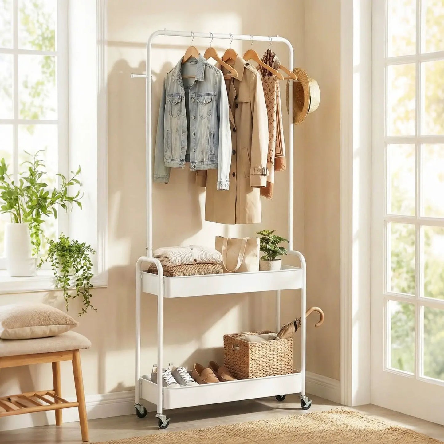 Heavy Duty Laundry Cart with Rod and Baskets