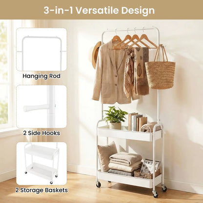 Heavy Duty Laundry Cart with Rod and Baskets
