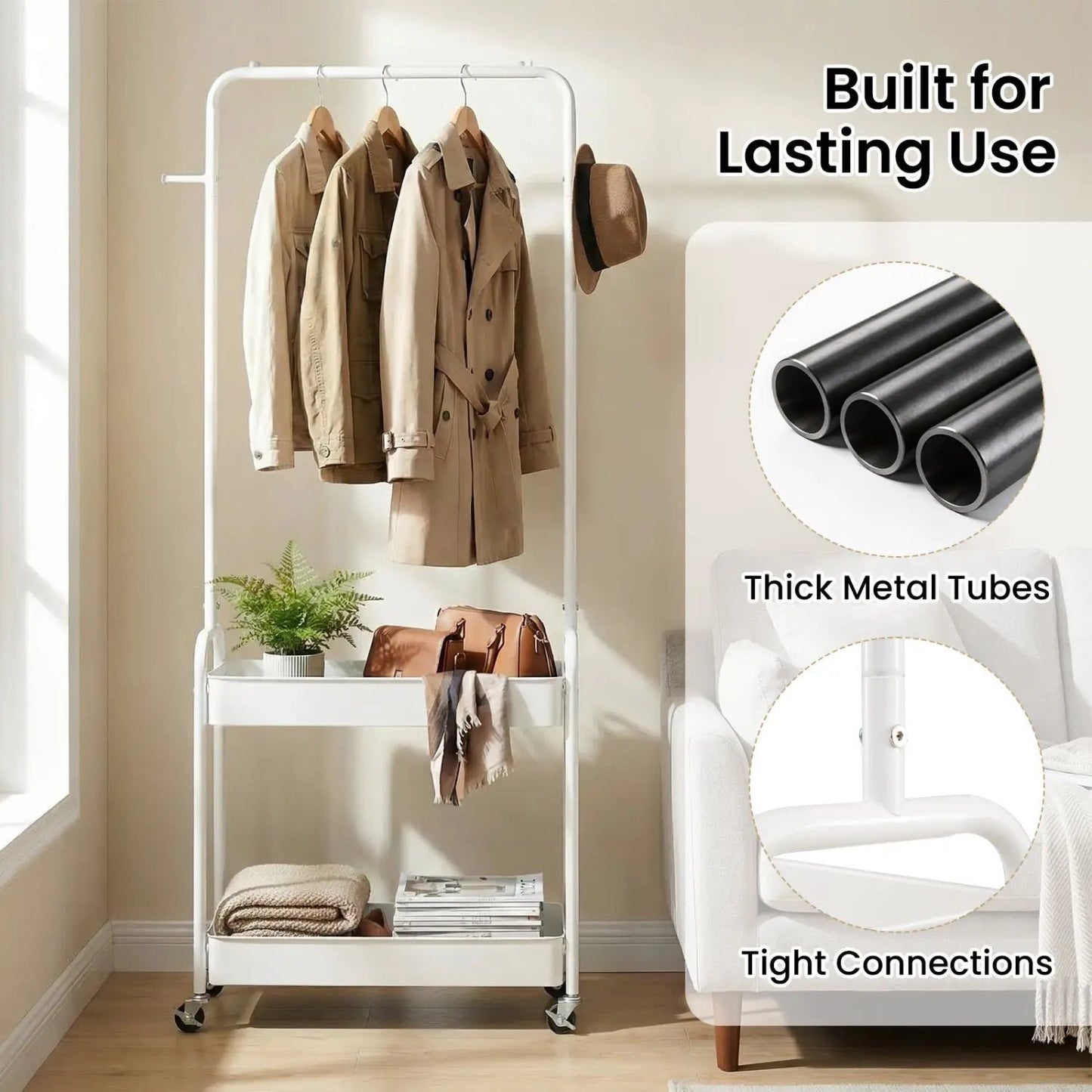 Heavy Duty Laundry Cart with Rod and Baskets