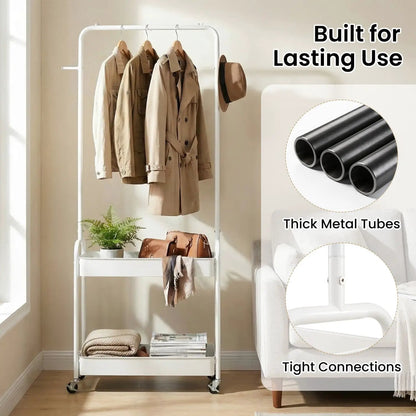 Heavy Duty Laundry Cart with Rod and Baskets