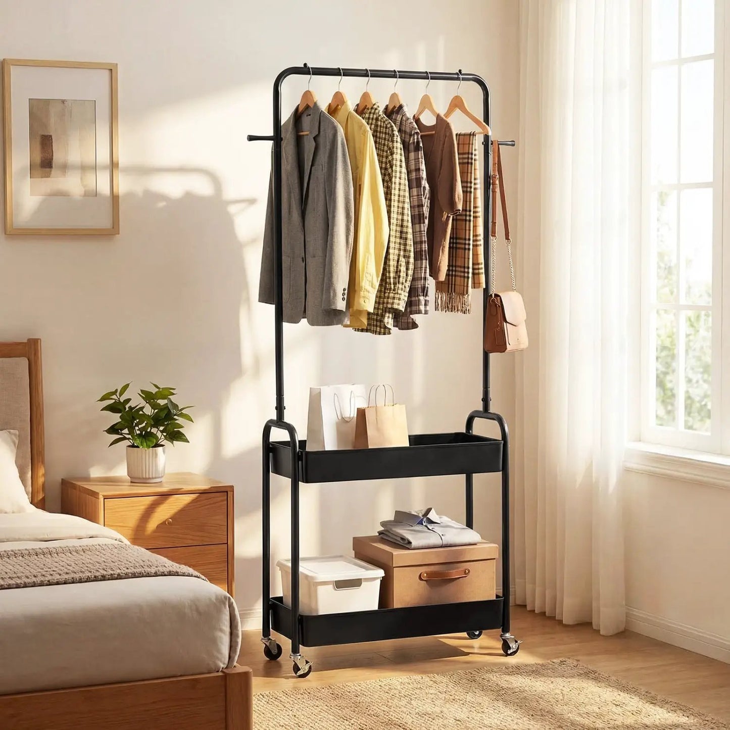 Heavy Duty Laundry Cart with Rod and Baskets