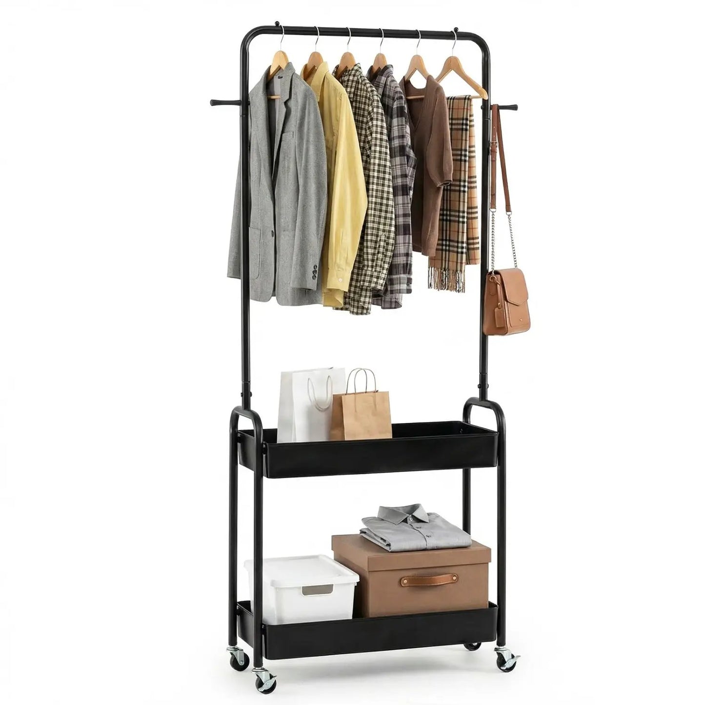 Heavy Duty Laundry Cart with Rod and Baskets