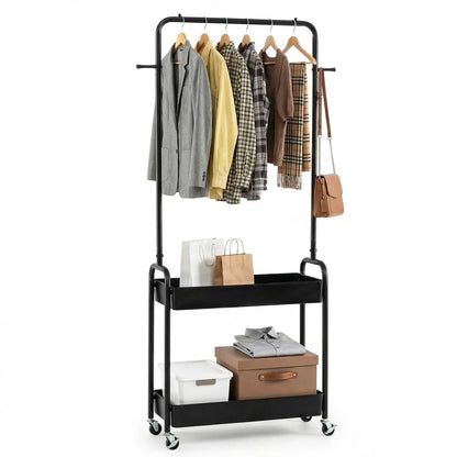 Heavy Duty Laundry Cart with Rod and Baskets