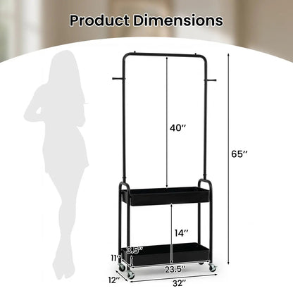 Heavy Duty Laundry Cart with Rod and Baskets