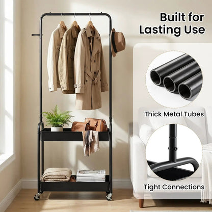Heavy Duty Laundry Cart with Rod and Baskets