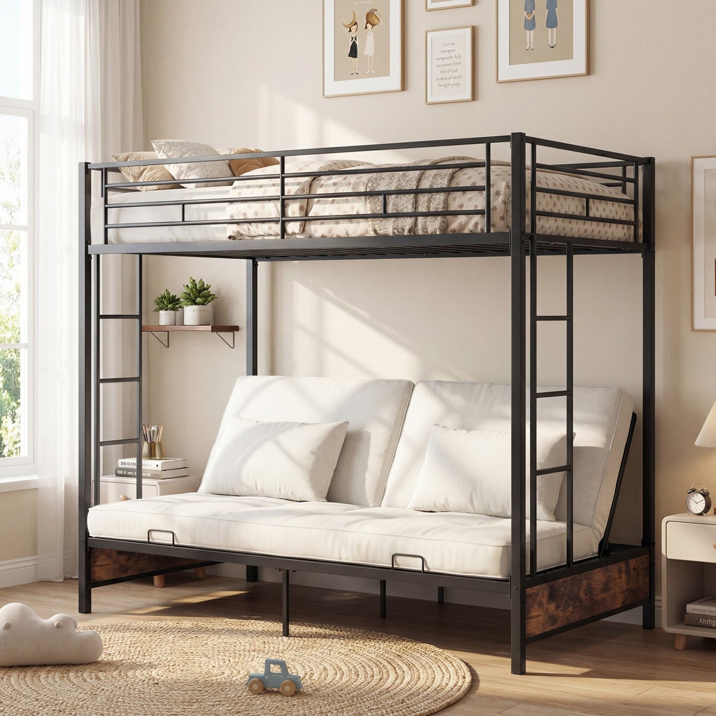 Heavy Duty Metal Bunk Bed Frame with Headboard