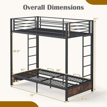 Heavy Duty Metal Bunk Bed Frame with Headboard