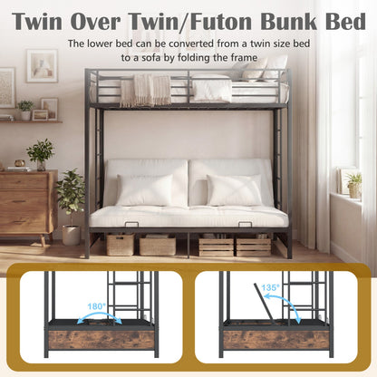 Heavy Duty Metal Bunk Bed Frame with Headboard