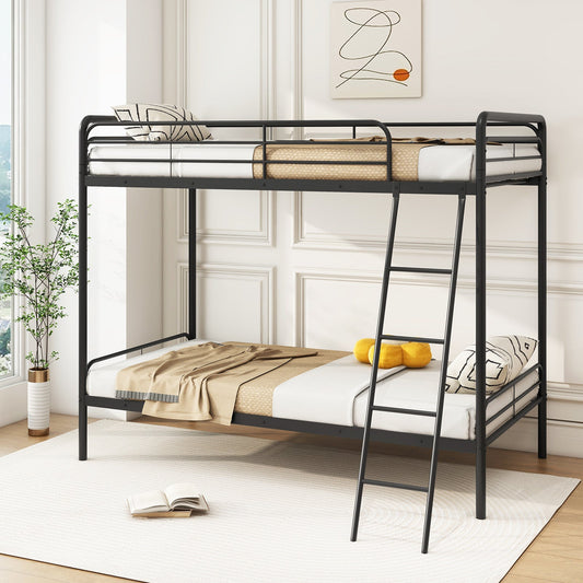 Heavy Duty Metal Bunk Bed with Ladder and Safety Guardrails-Black - Tampa Home & Garden Store