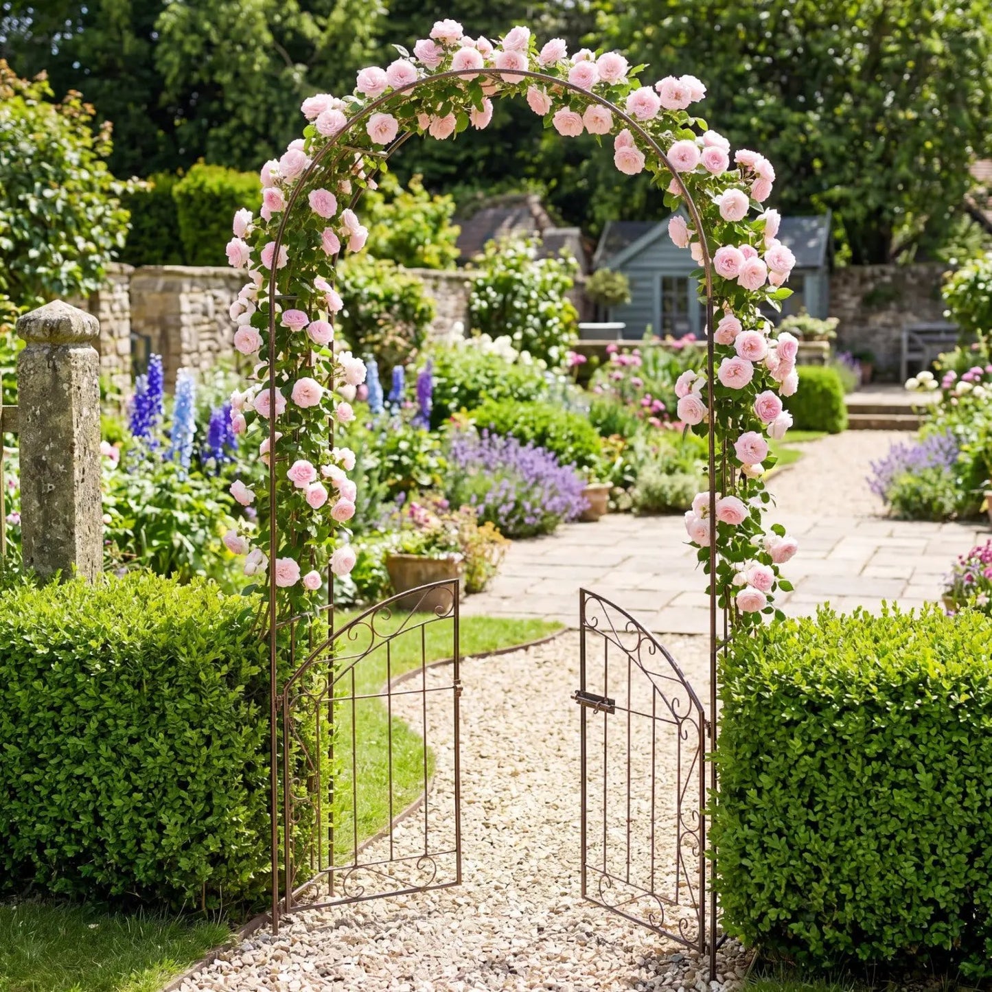 Metal Garden Arch With Gate and Safety Latch