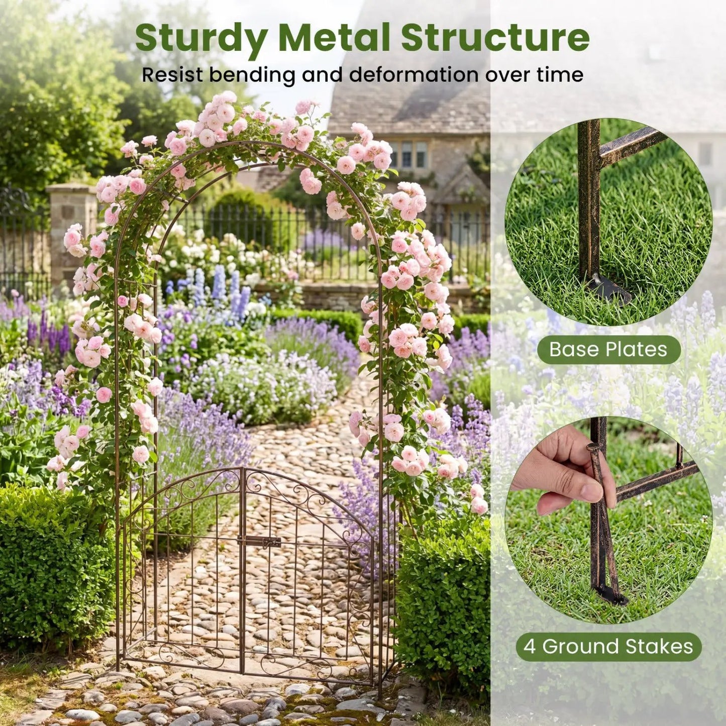 Metal Garden Arch With Gate and Safety Latch
