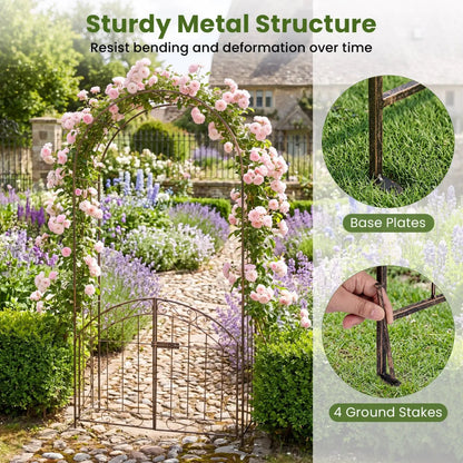 Metal Garden Arch With Gate and Safety Latch
