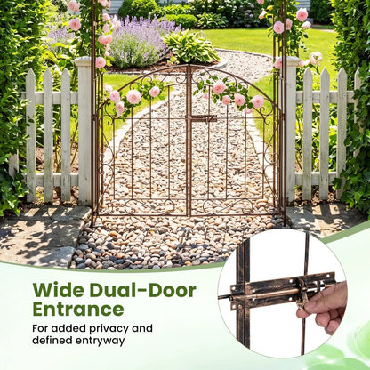 Metal Garden Arch With Gate and Safety Latch