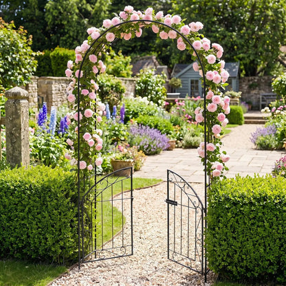 Metal Garden Arch With Gate and Safety Latch