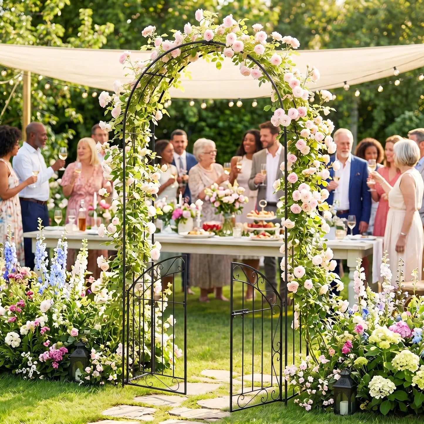 Metal Garden Arch With Gate and Safety Latch