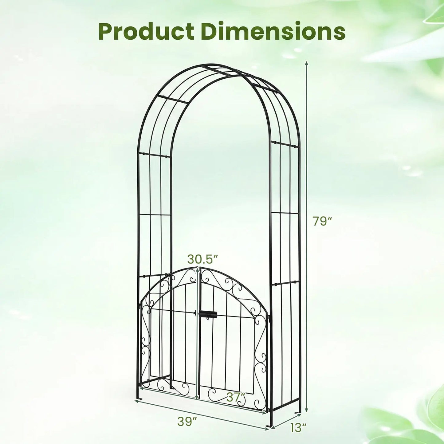 Metal Garden Arch With Gate and Safety Latch