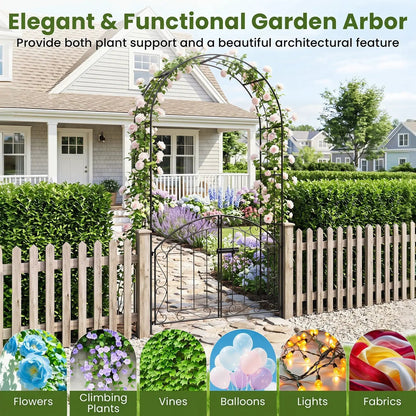 Metal Garden Arch With Gate and Safety Latch