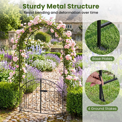 Metal Garden Arch With Gate and Safety Latch