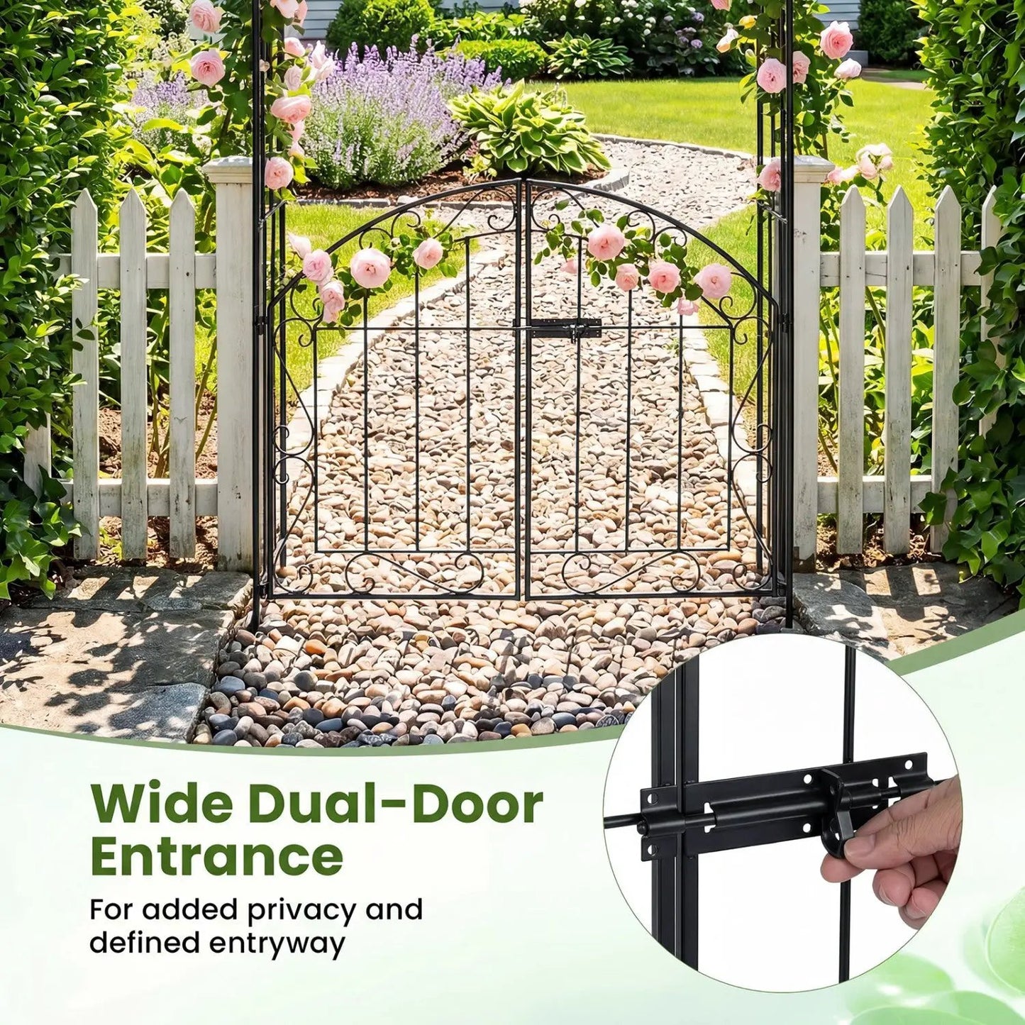 Metal Garden Arch With Gate and Safety Latch