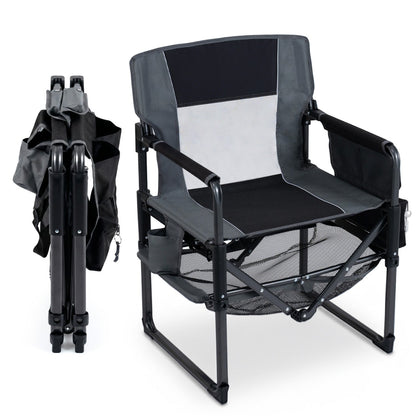 GemGear Camping Chair Heavy Duty with Cup Holder and Storage, gray/black foldable with mesh shelf on Tampa Home & Garden Store